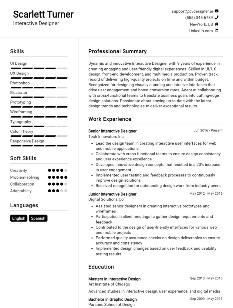Interactive Designer CV Example For 2025: Tips to Stand Out