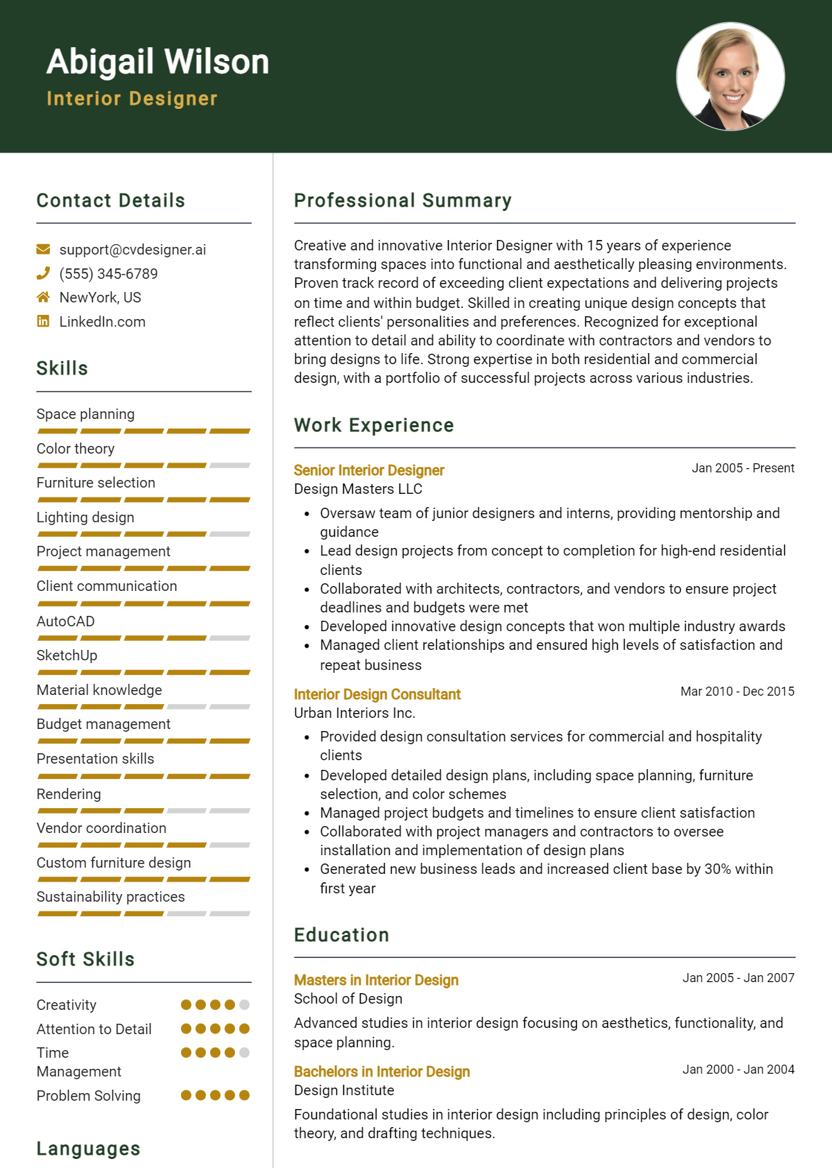 Interior Designer Resume Example