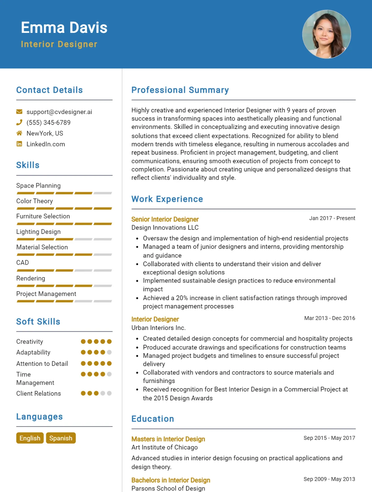 Interior Designer CV Example