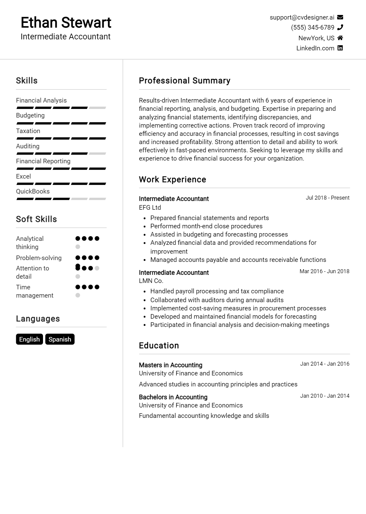 Intermediate Accountant Resume Example