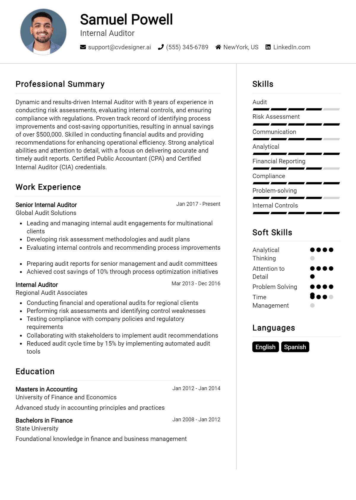 Internal Auditor Resume Example