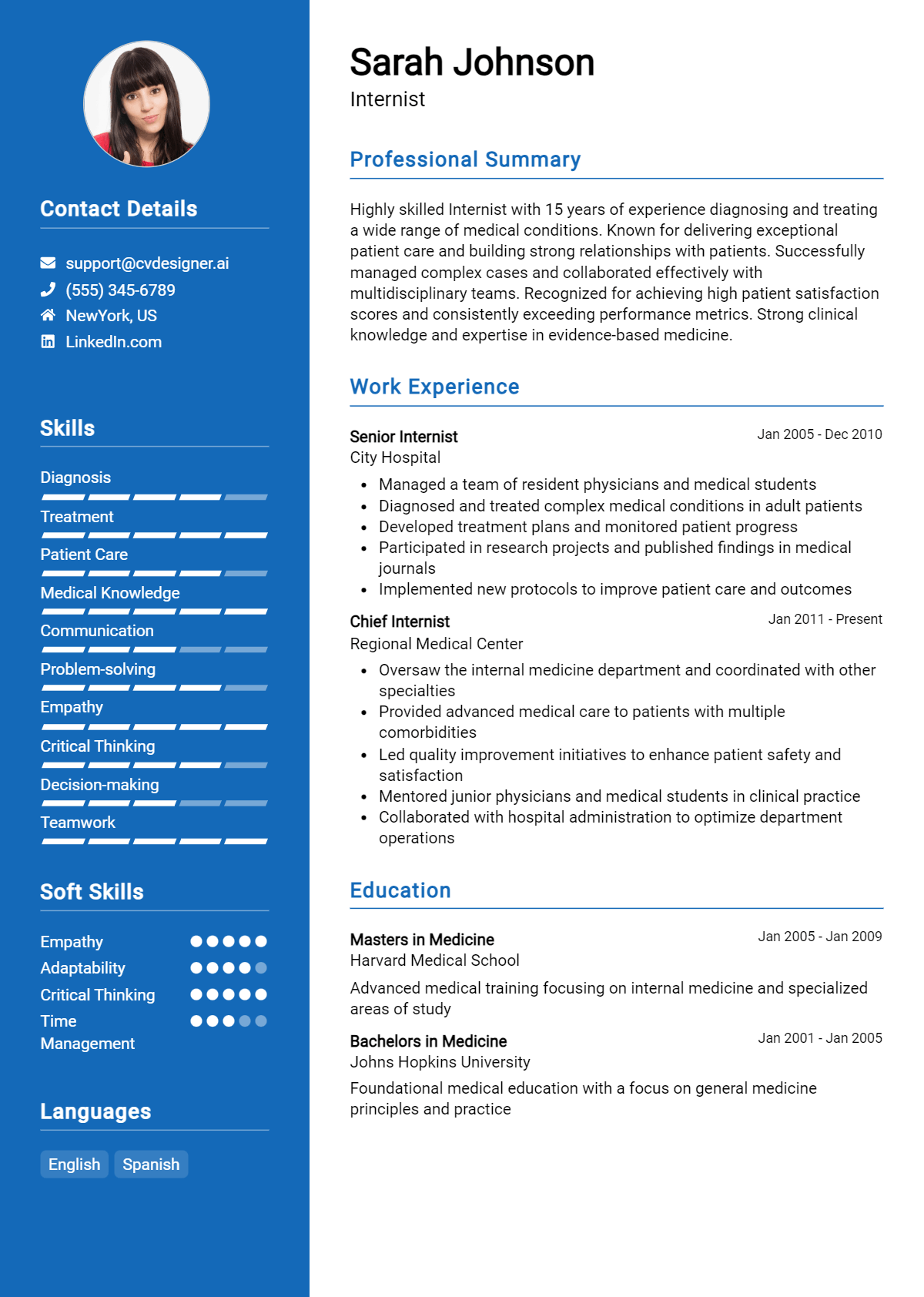 Internist Resume Example