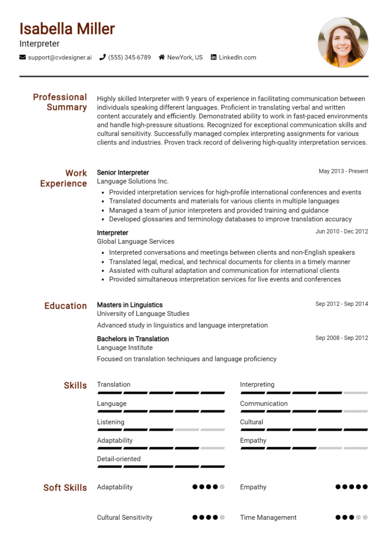 Interpreter Resume Example for 2025: Free Professional Templates
