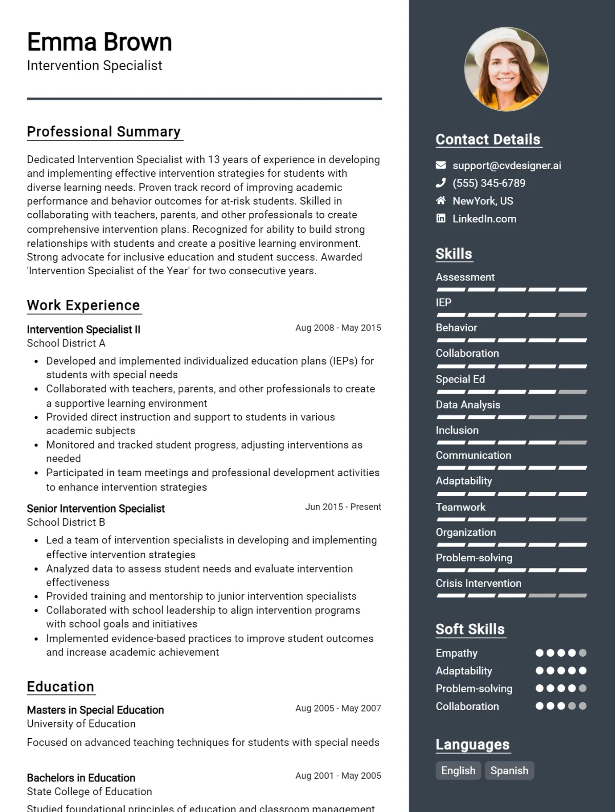 Intervention Specialist CV Example
