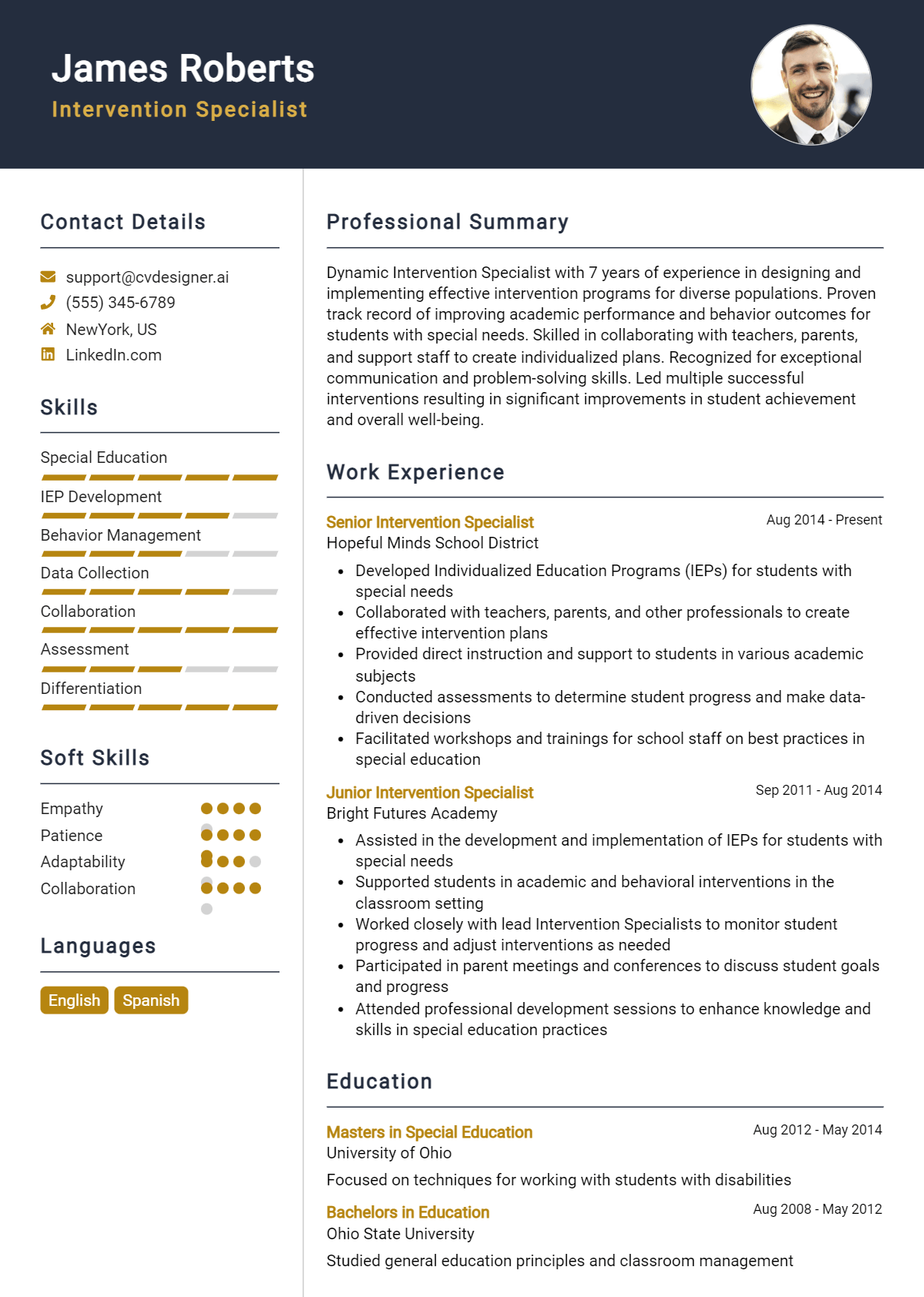 Intervention Specialist Resume Example