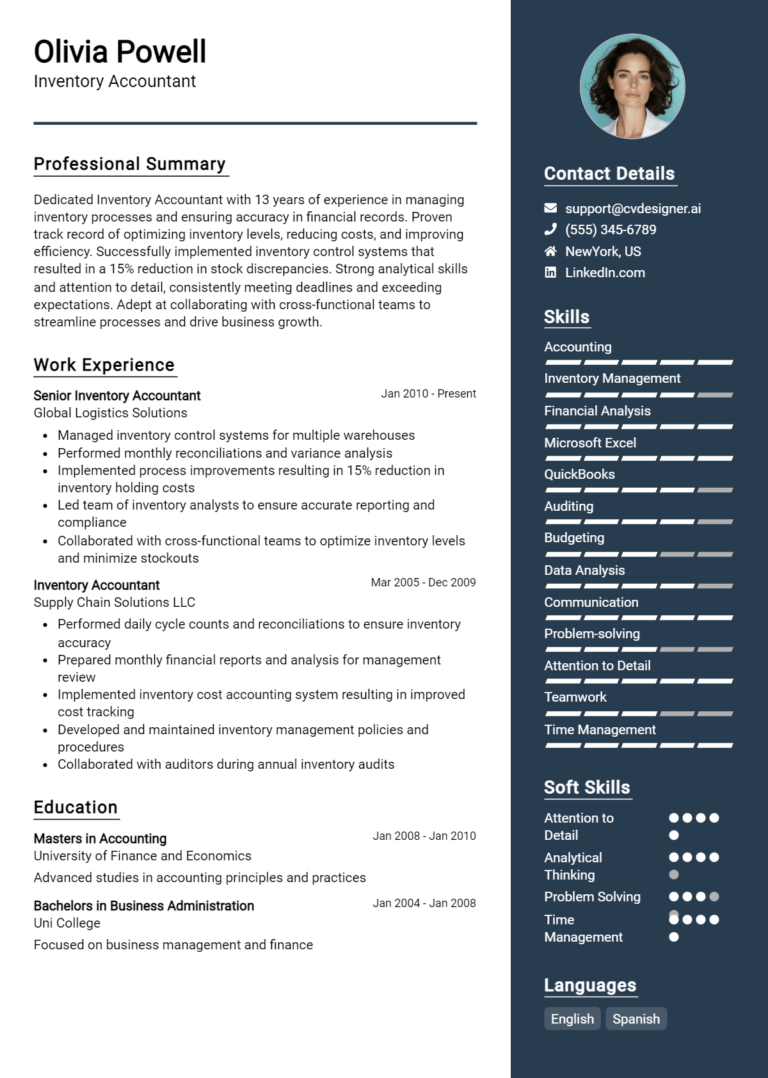 Inventory Accountant Resume Example for 2025: How to Craft a Winning CV