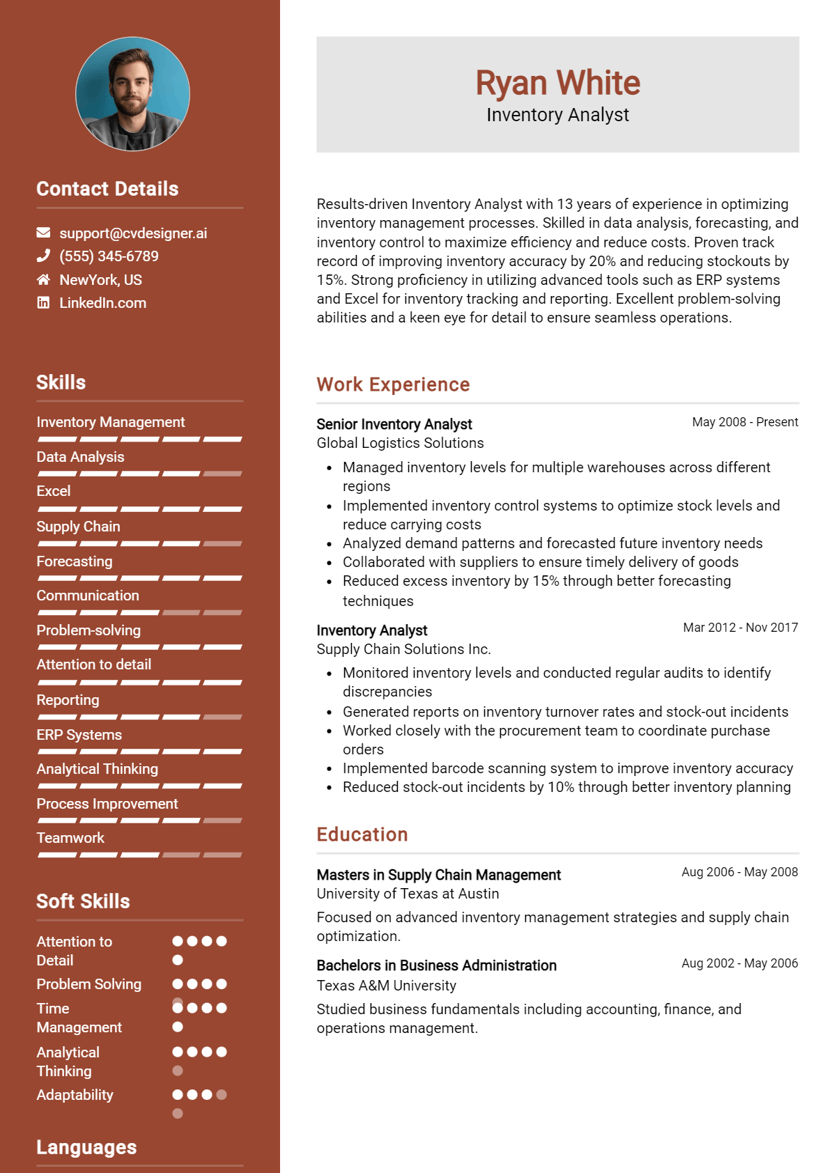Inventory Analyst Resume Example