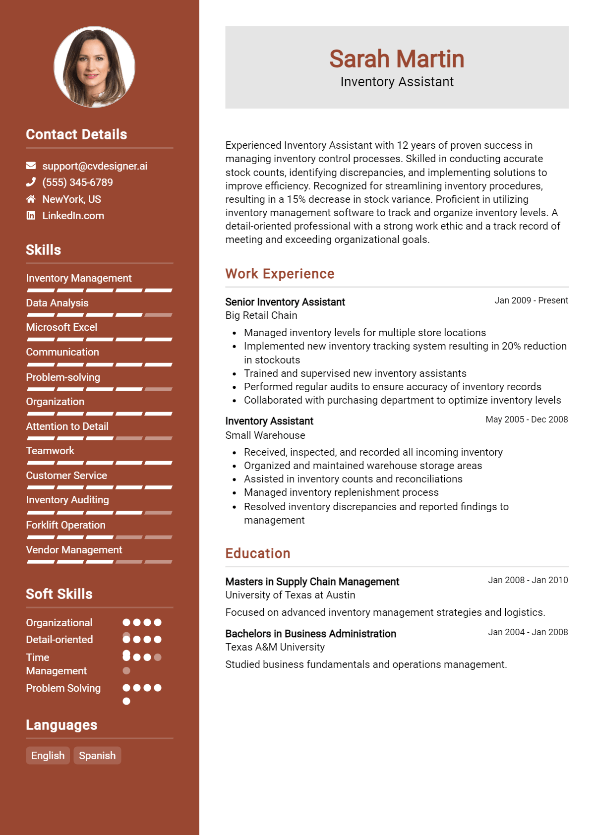 Inventory Assistant Resume Example