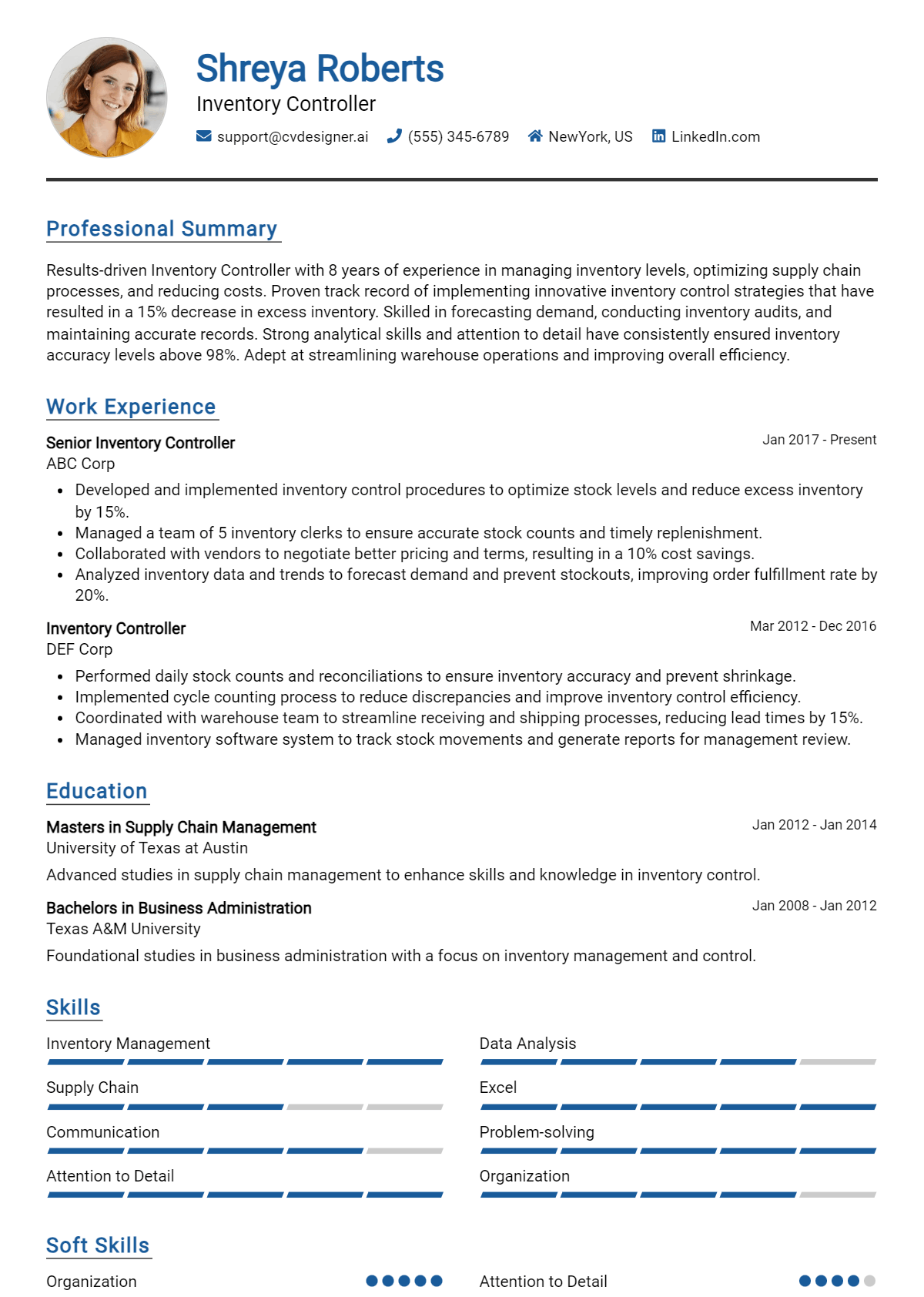 Inventory Controller Resume Example