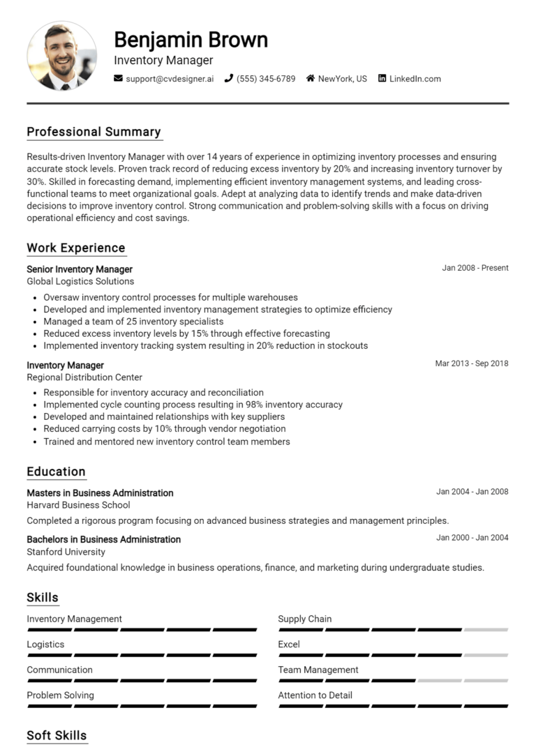 Inventory Manager Resume Example for 2025: How to Craft a Winning CV