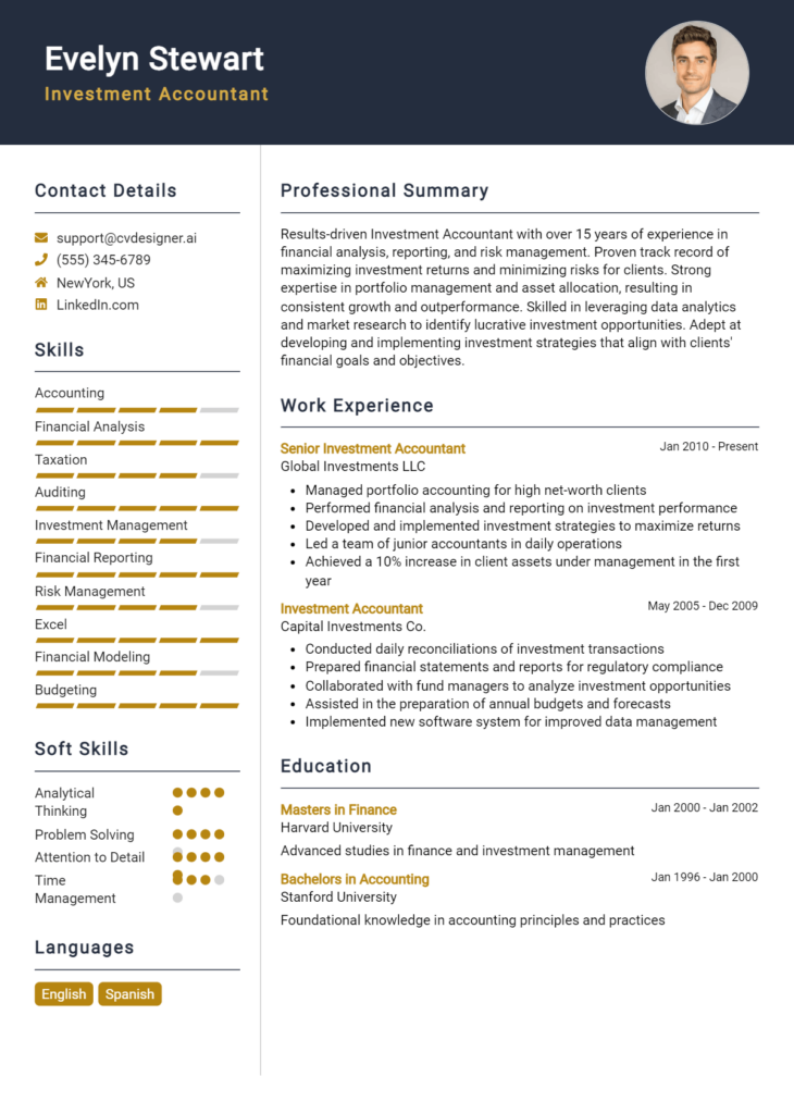 Investment Accountant Resume Example