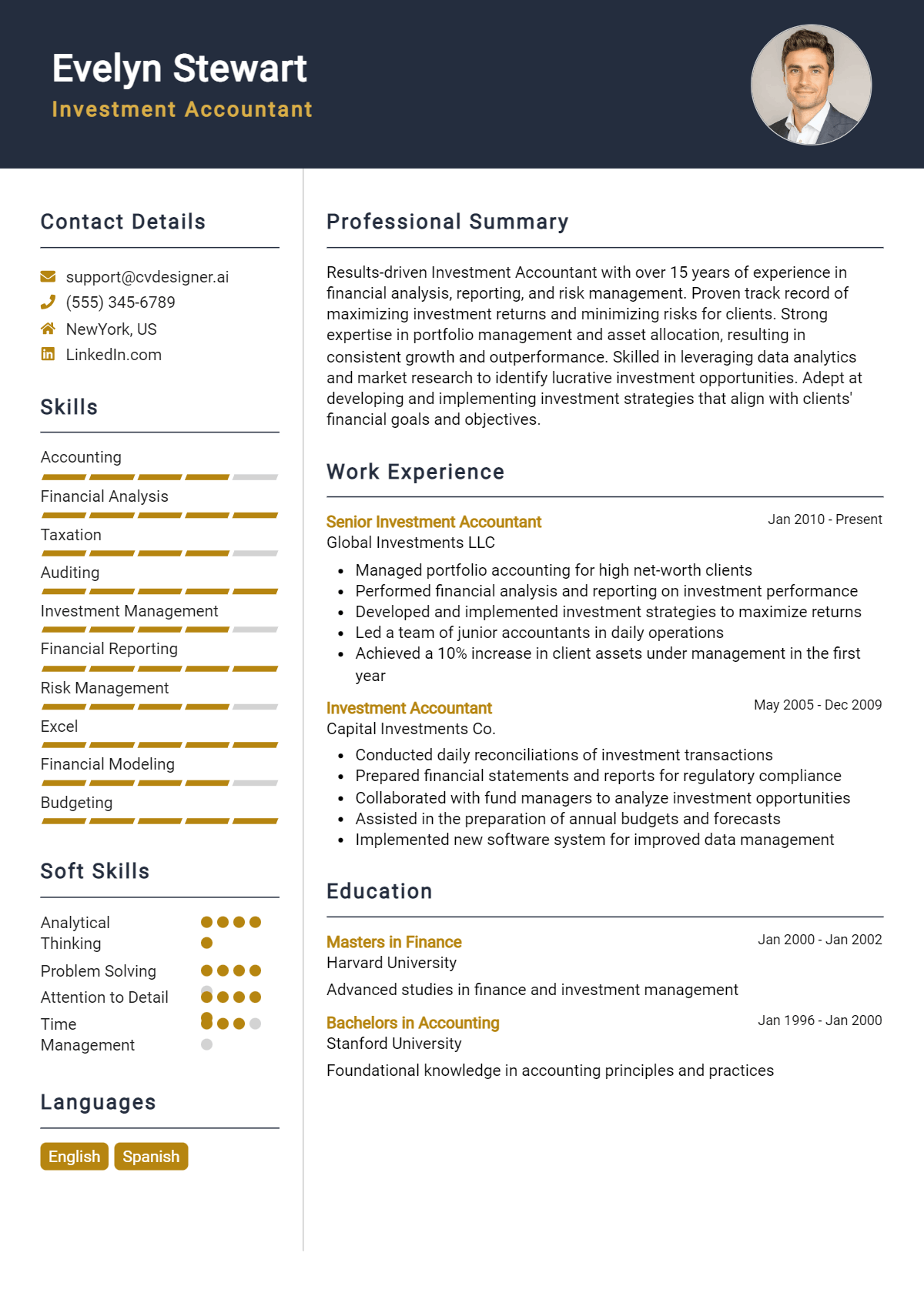 Investment Accountant Resume Example