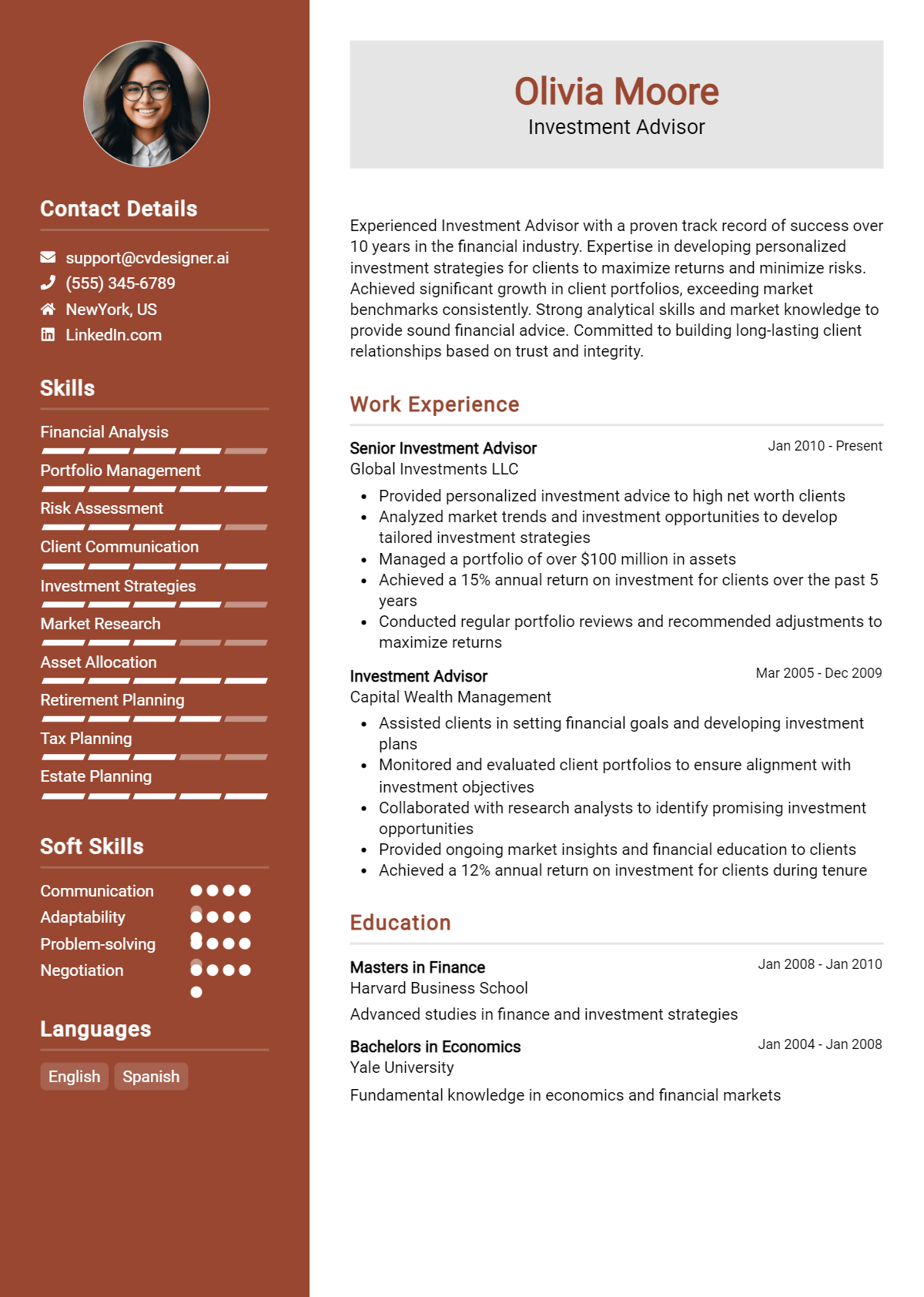 Investment Advisor Resume Example