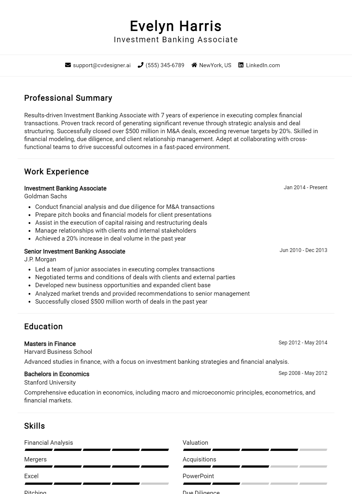 Investment Banking Associate Resume Example