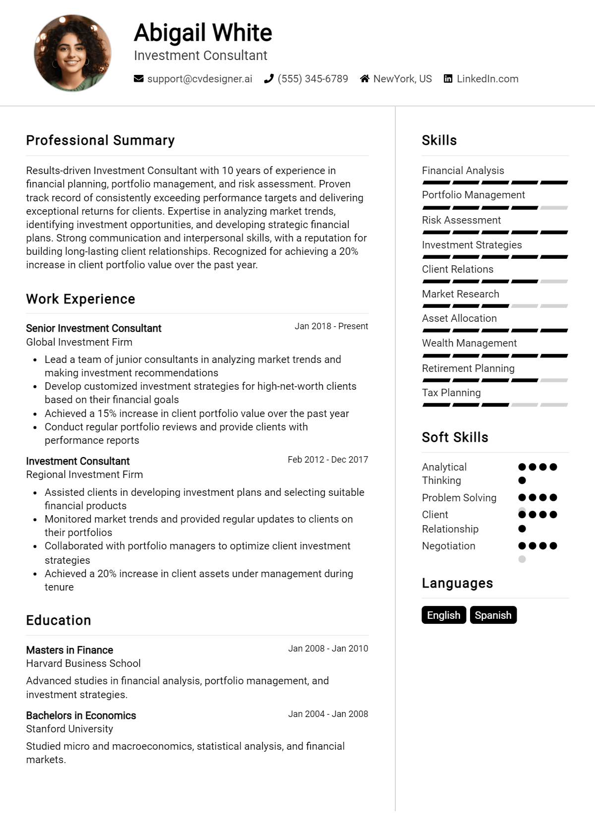 Investment Consultant Resume Example