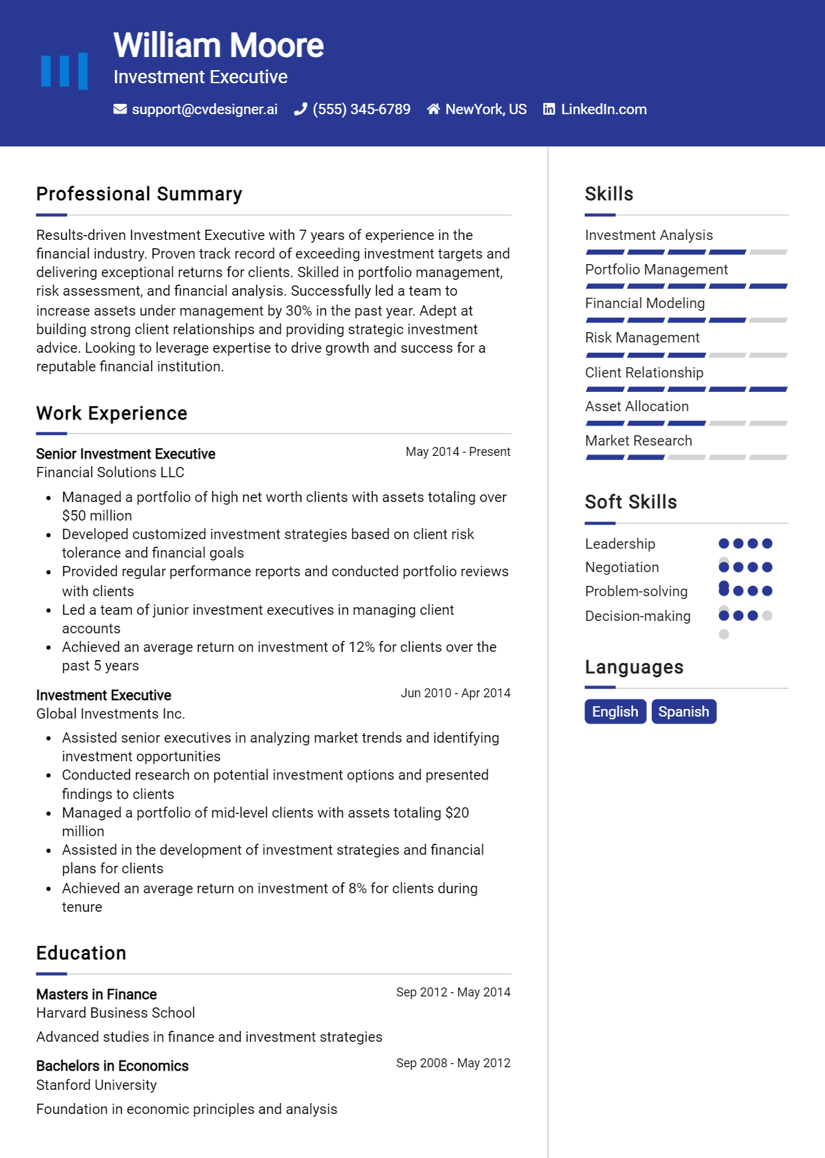 Investment Executive Resume Example