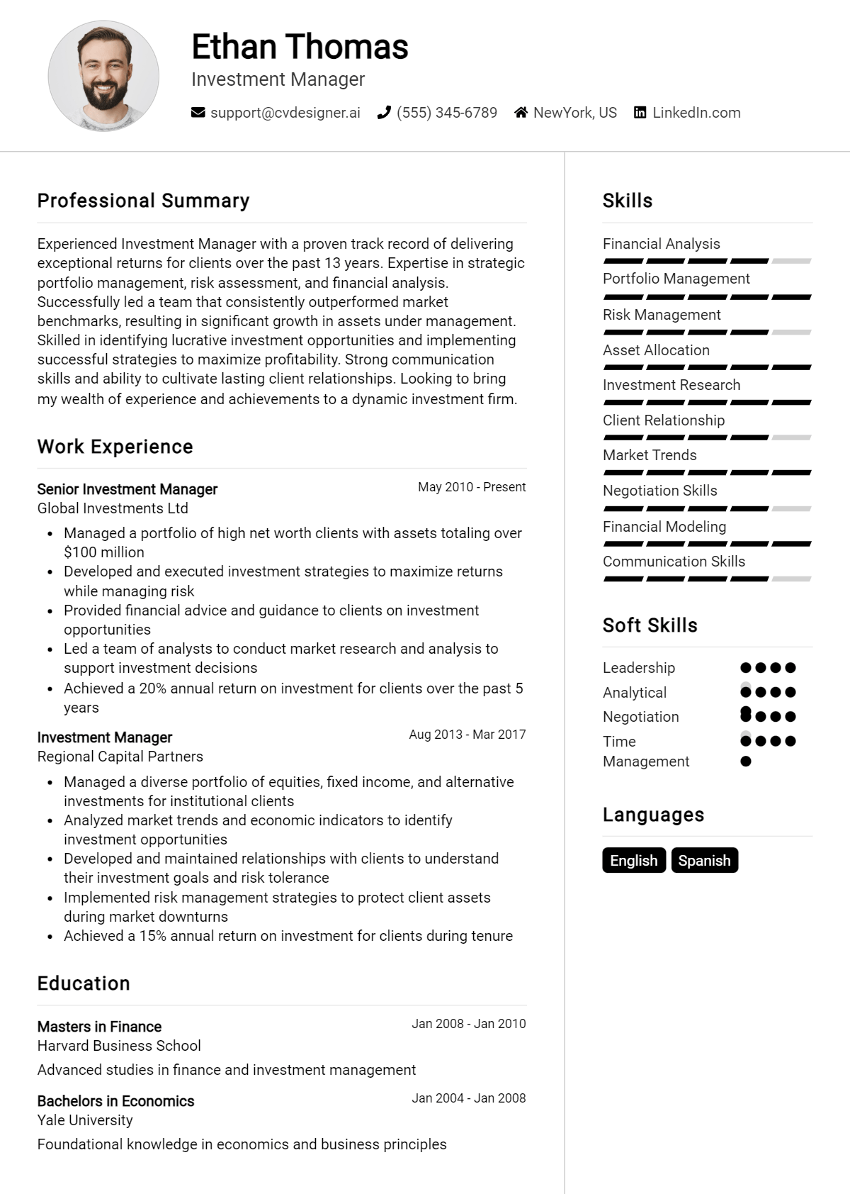 Investment Manager Resume Example
