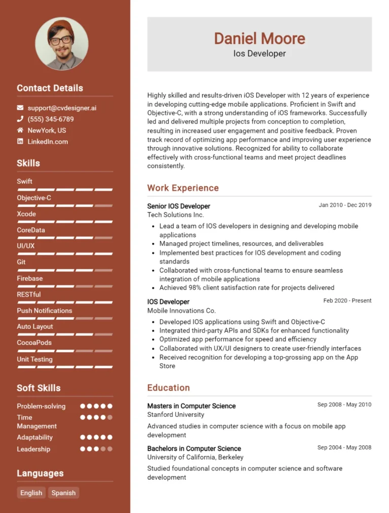 IOS Developer CV Example For 2025: Professional CV Templates