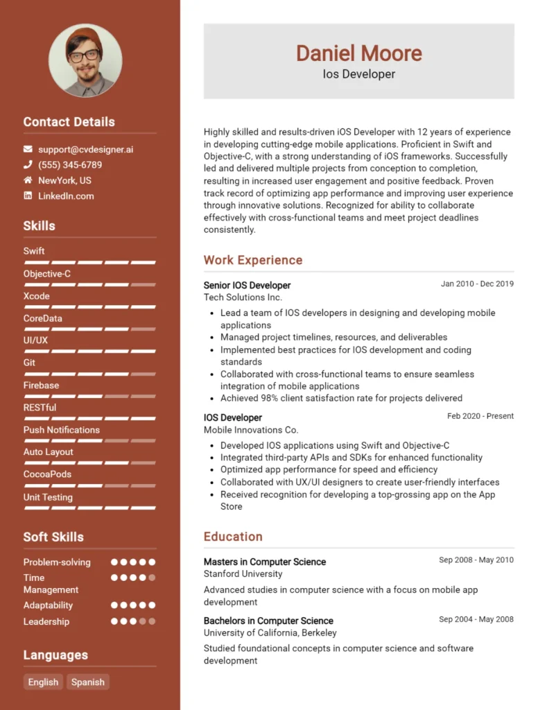 Ios Developer CV Example