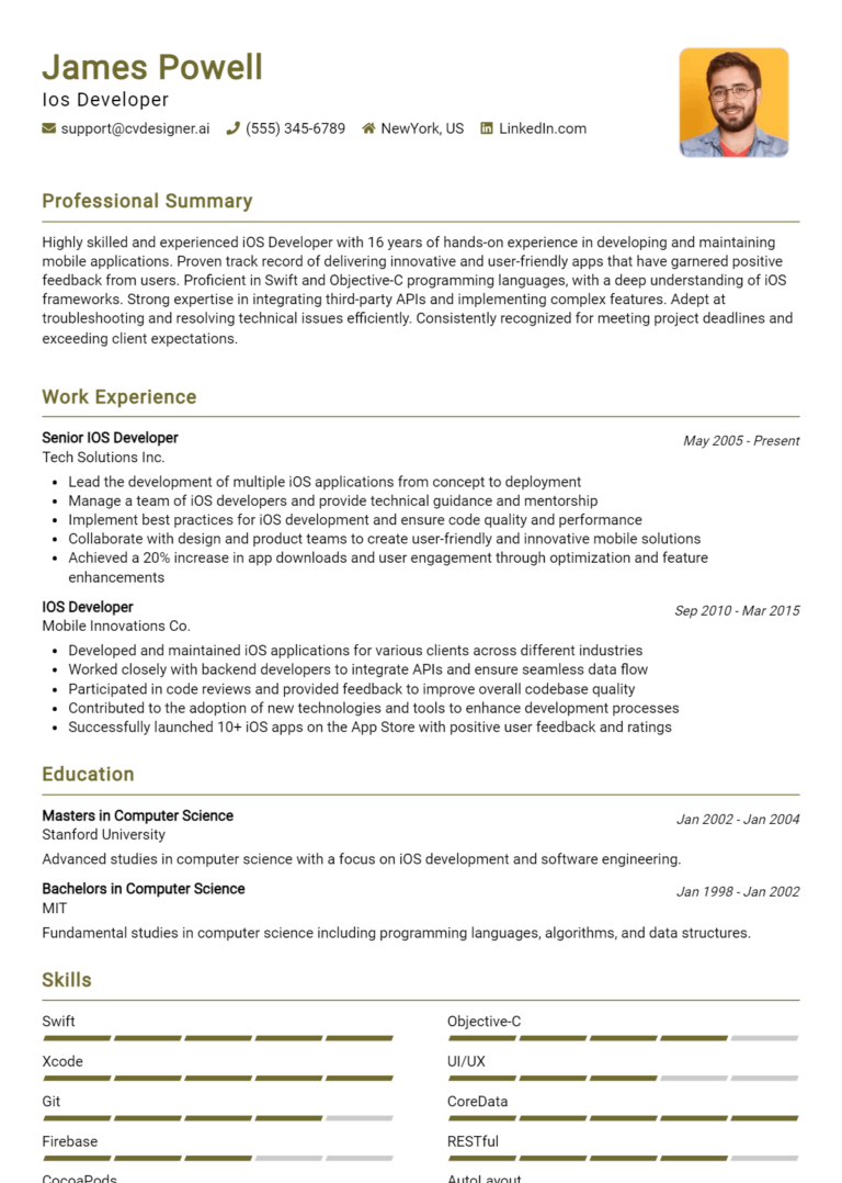IOS Developer Resume Example for 2025: Tips to Stand Out