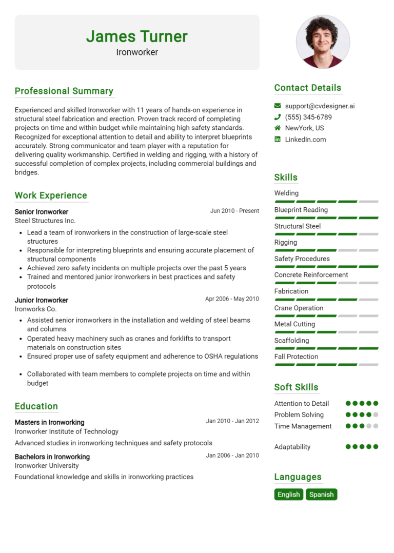 Ironworker Resume Example for 2025: Ultimate Guide