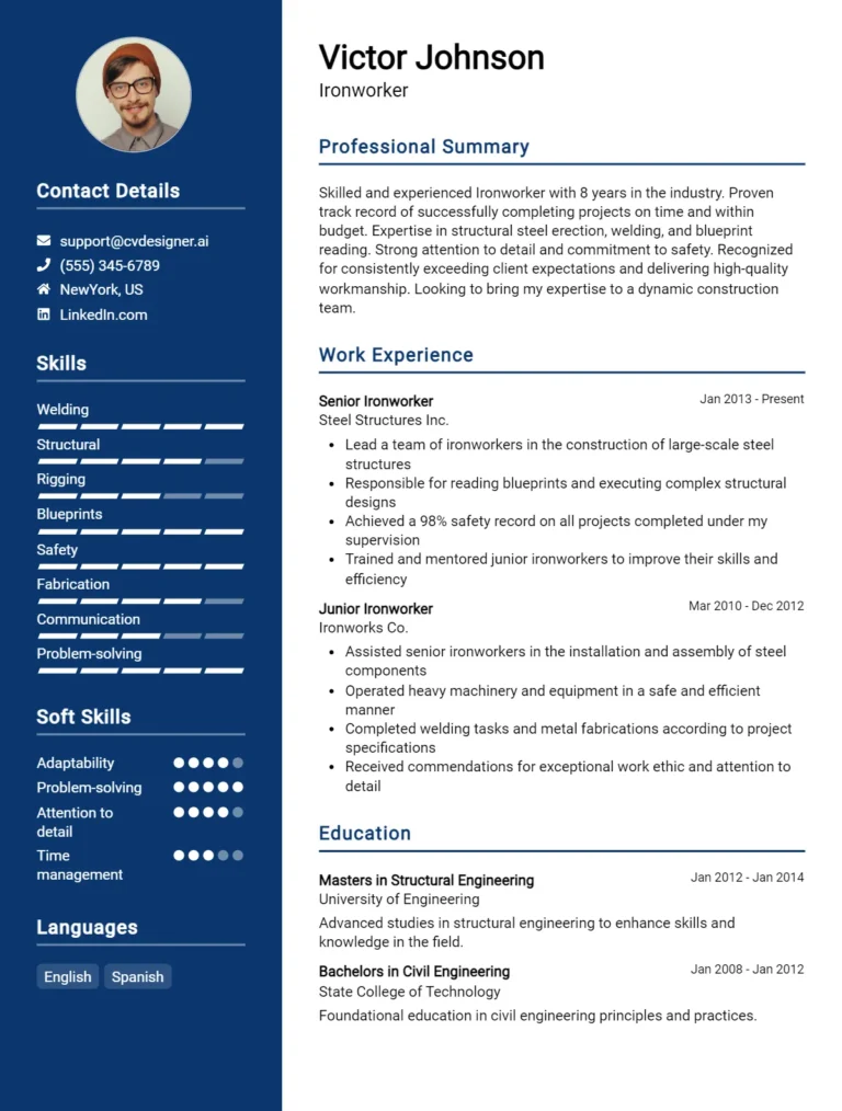 Ironworker CV Example For 2025: Effective CV Writing Tips
