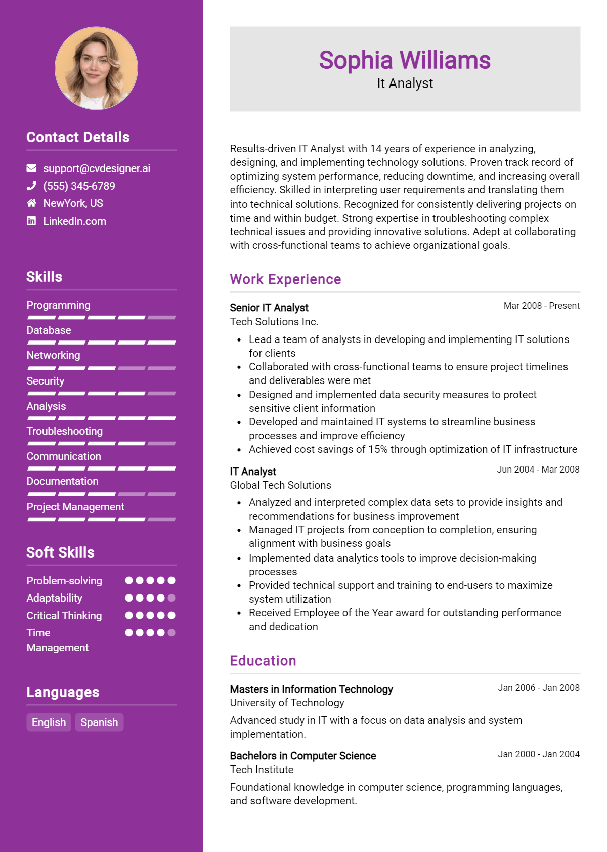 It Analyst Resume Example