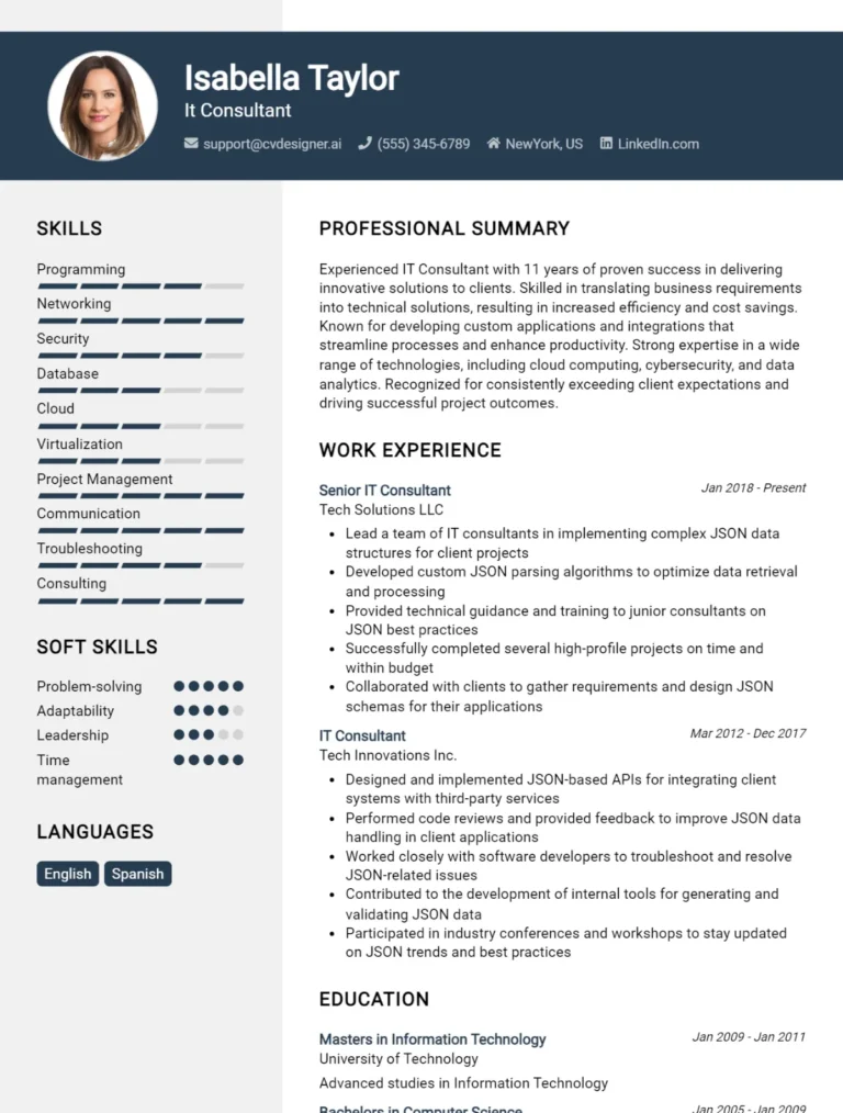 IT Consultant CV Example For 2025: How to Create a Professional CV