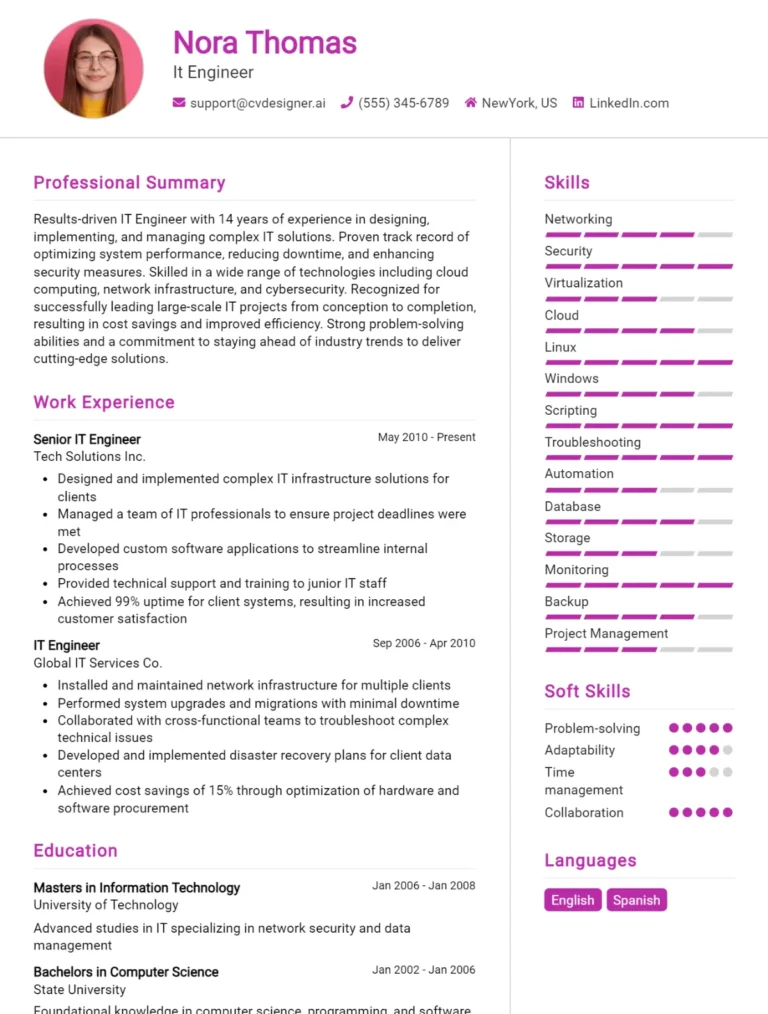 IT Engineer CV Example For 2025: How to Create a Professional CV