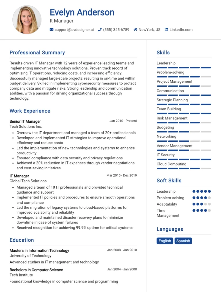18 IT Manager CV Examples And Templates For 2025