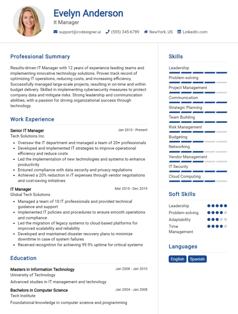 It Manager CV Example