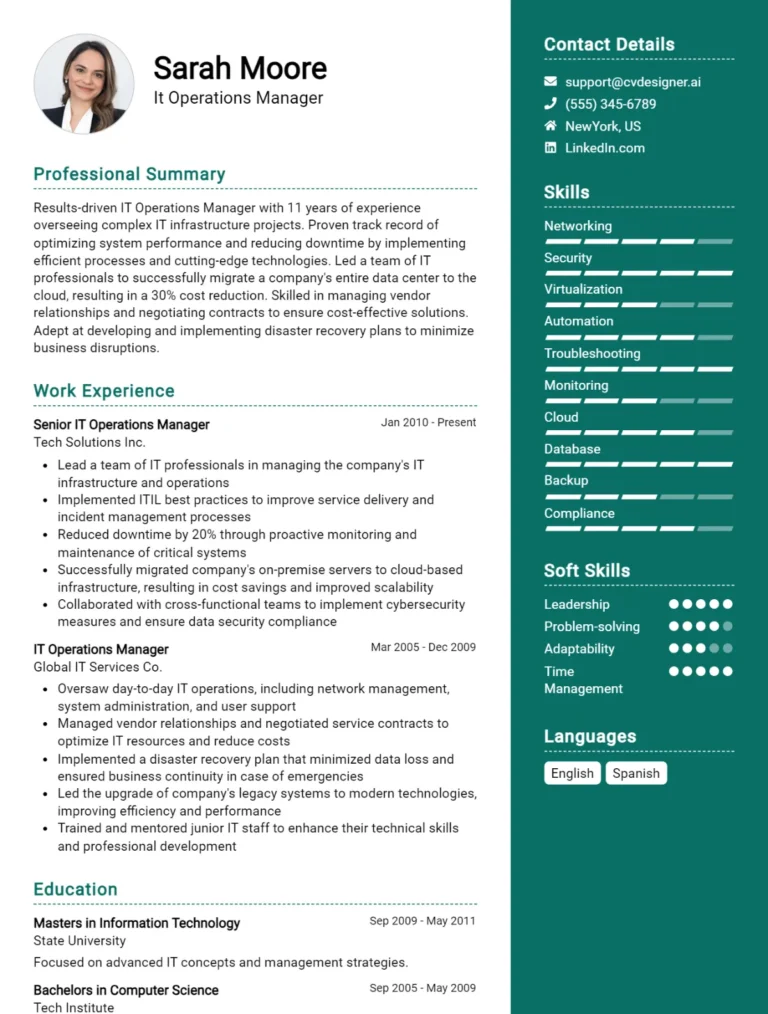 IT Operations Manager CV Example For 2025: Best Formatting Tips