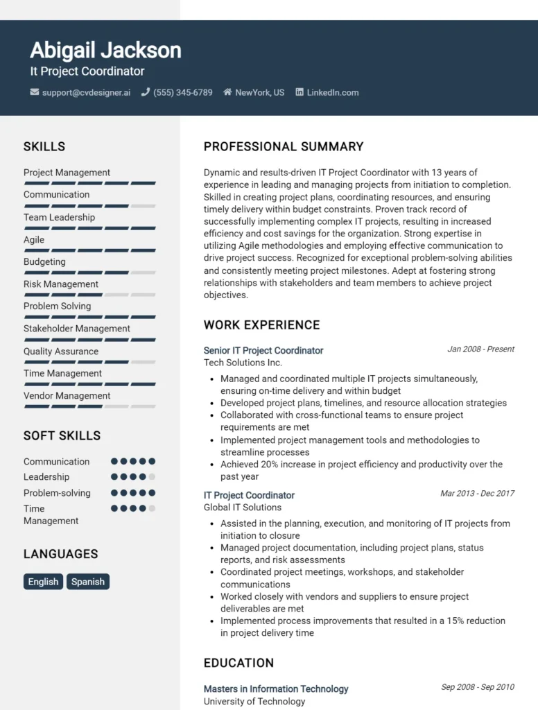 It Project Coordinator CV Example