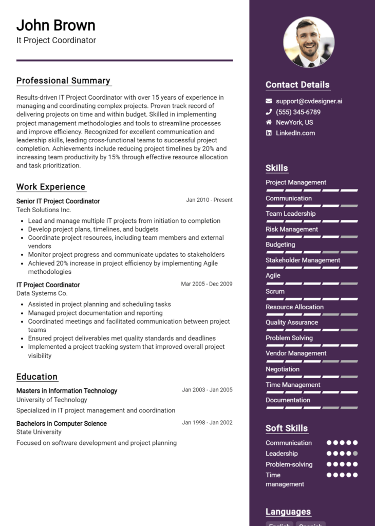 It Project Coordinator Resume Example