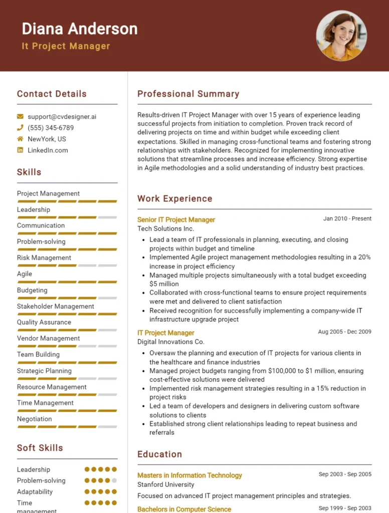 It Project Manager CV Example