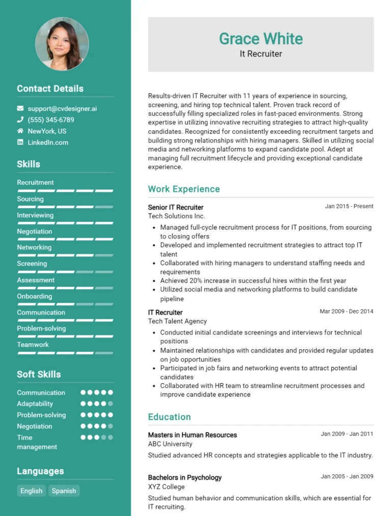 IT Recruiter CV Example For 2025: Best Writing Guide