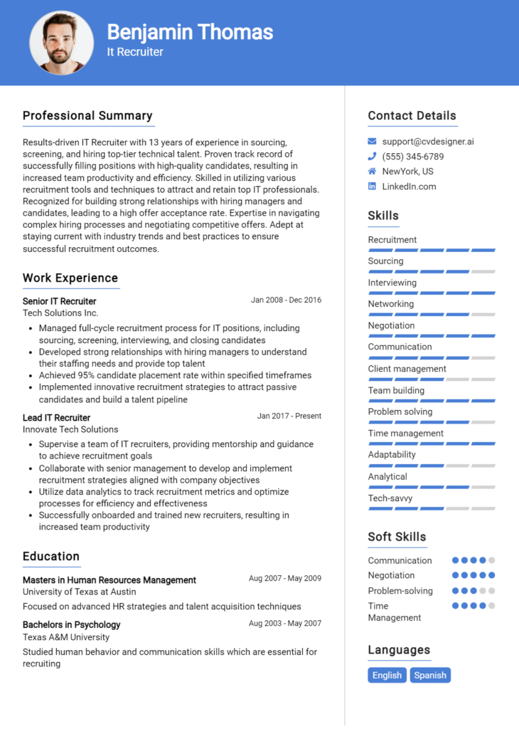 It Recruiter Resume Example