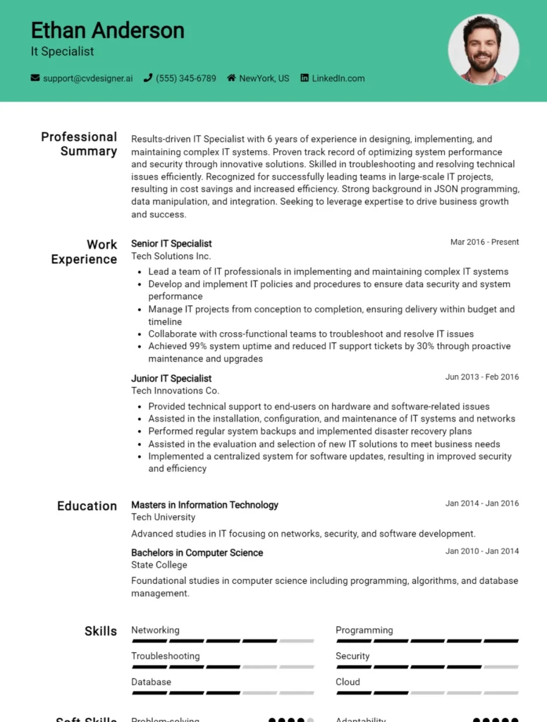 It Specialist CV Example