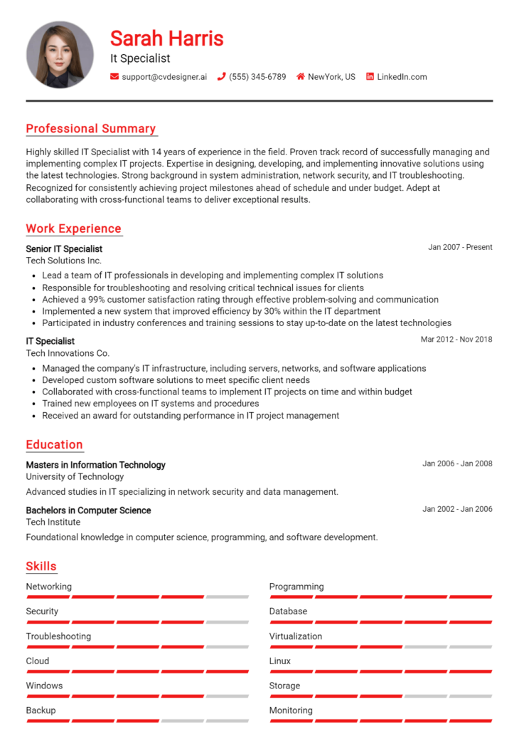 It Specialist Resume Example