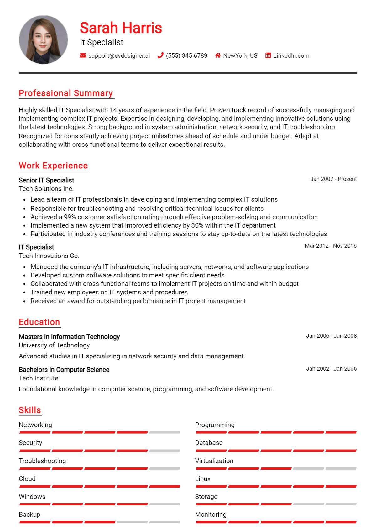 It Specialist Resume Example