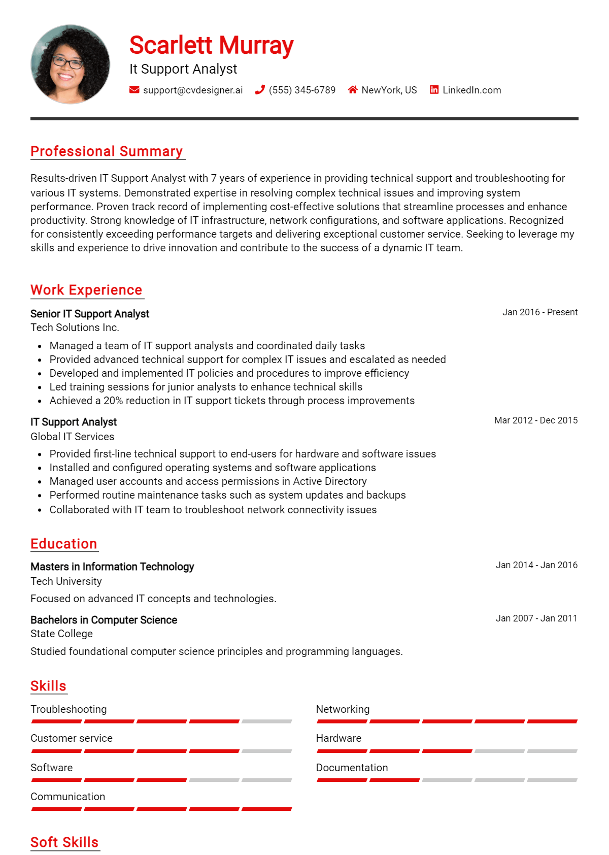 It Support Analyst Resume Example