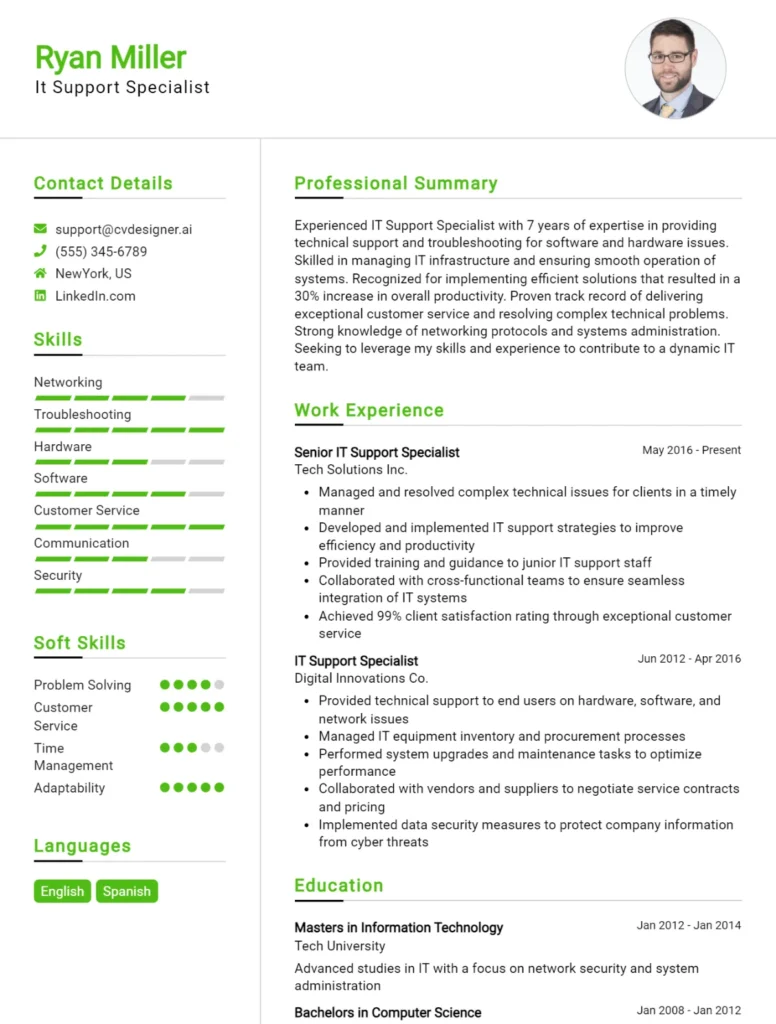 It Support Specialist CV Example