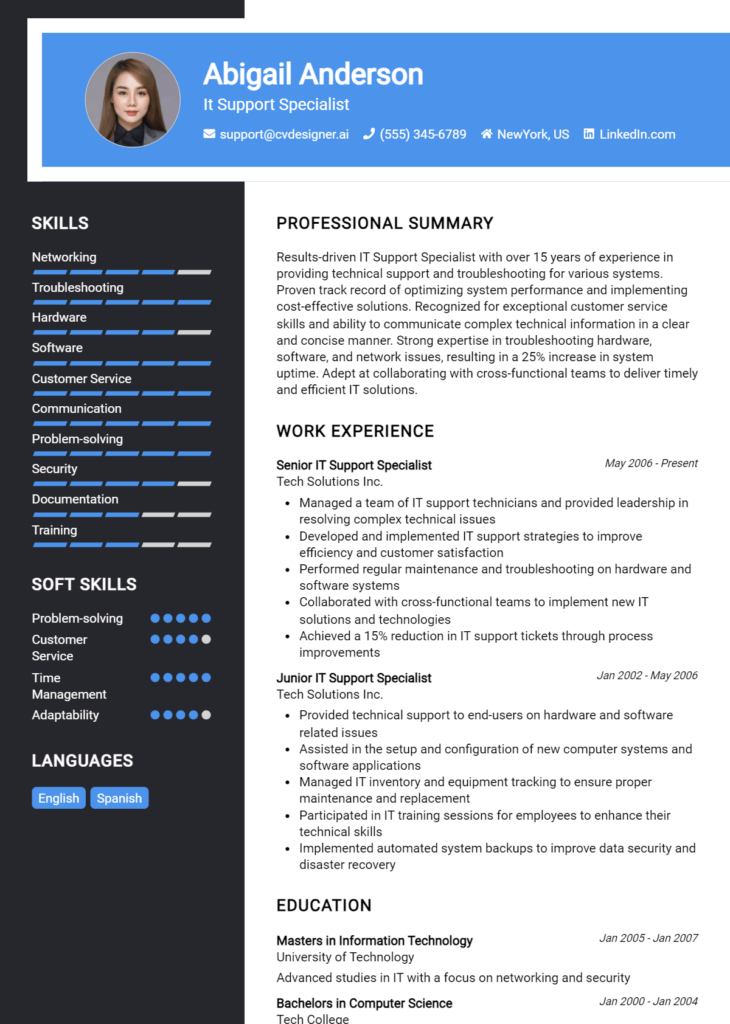 It Support Specialist Resume Example