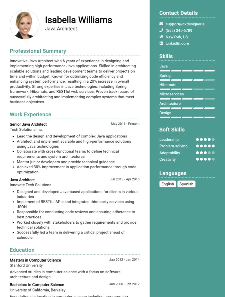Java Architect CV Example