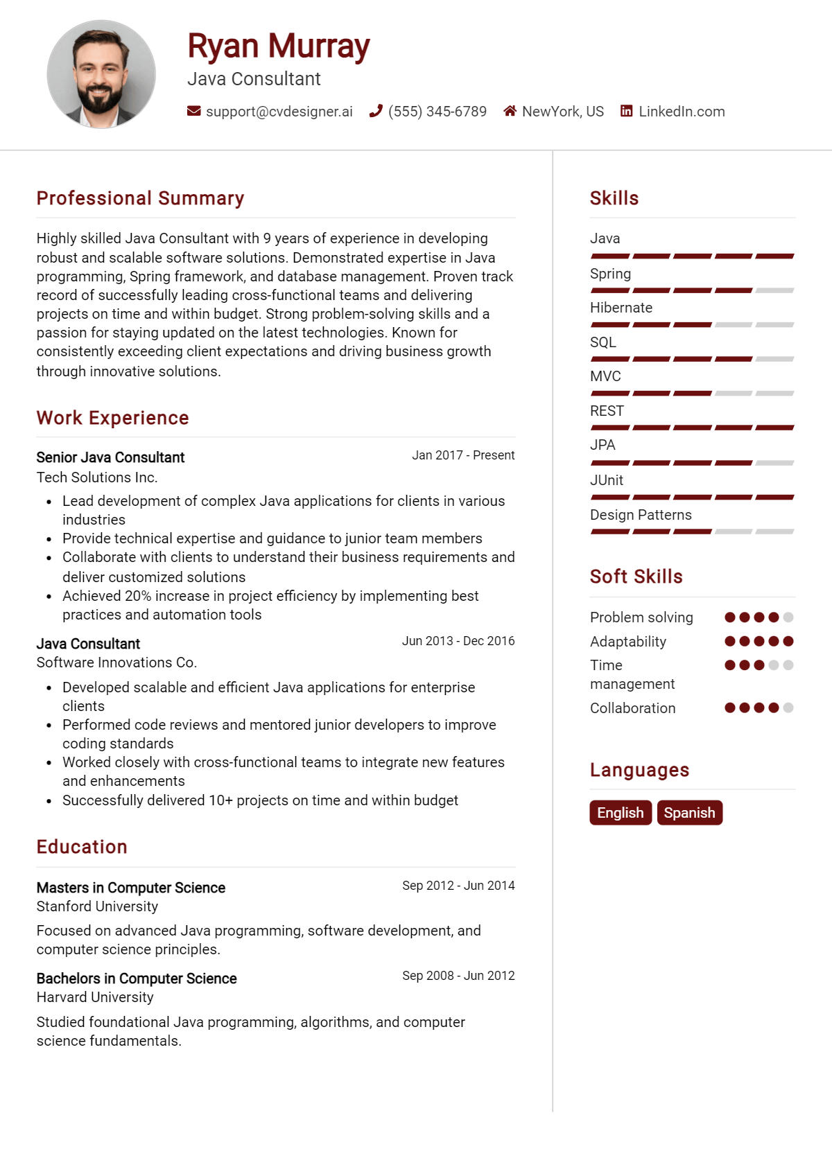 Java Consultant Resume Example