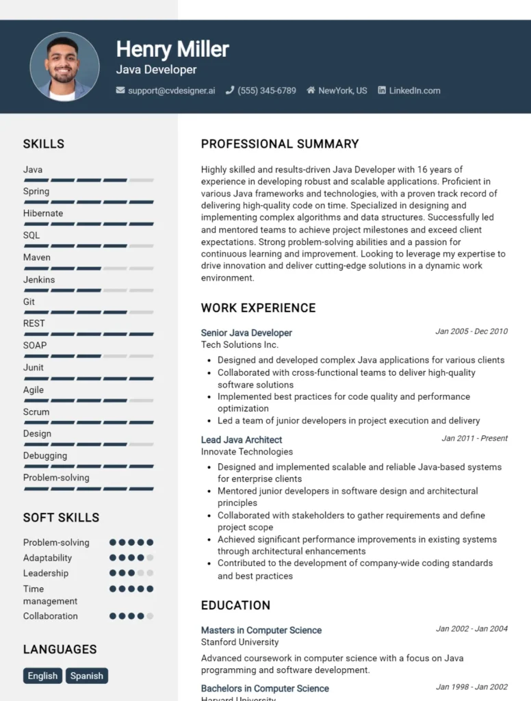 Java Developer CV Example