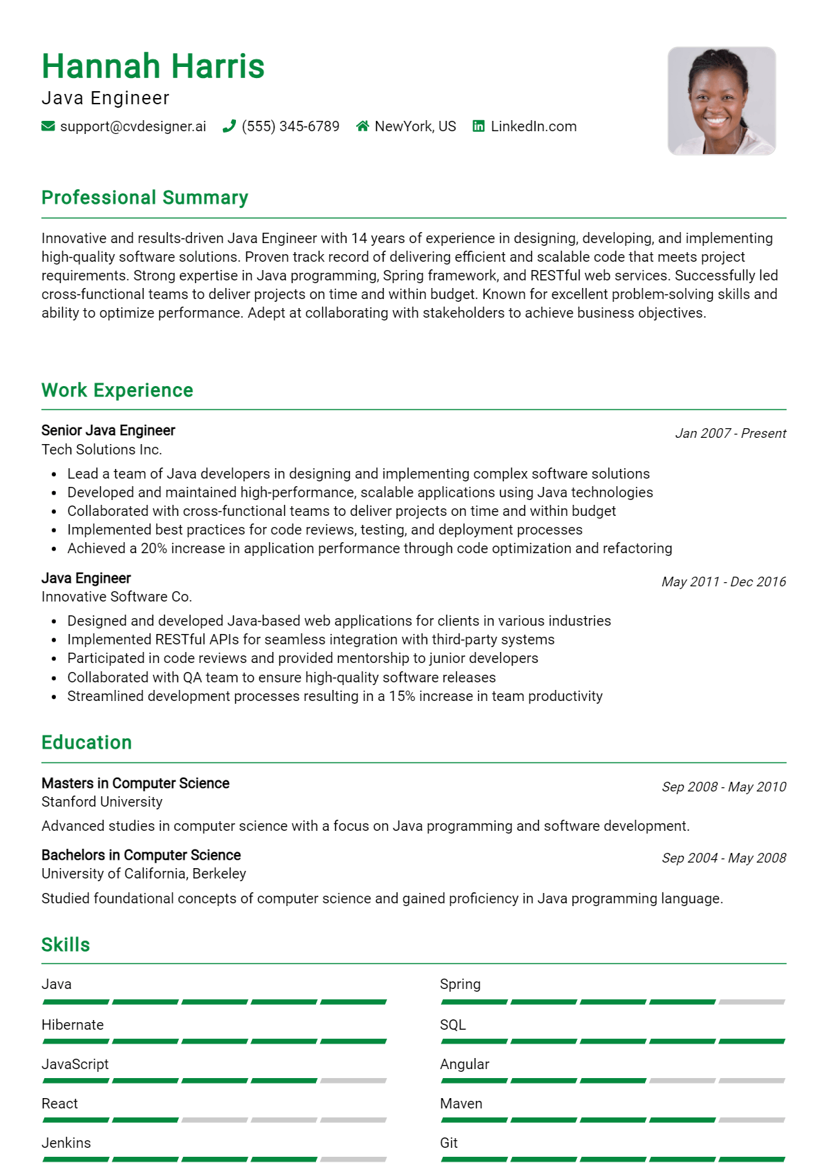 Java Engineer Resume Example