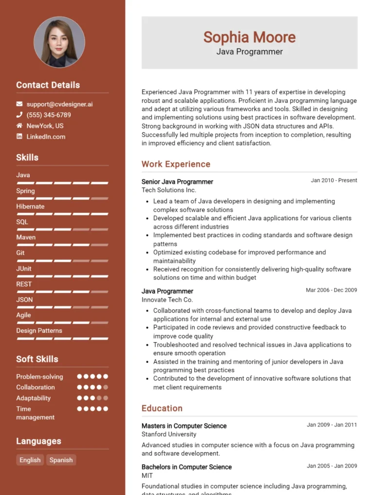 12 Java Programmer CV Example & Templates For 2025: Proven Tips