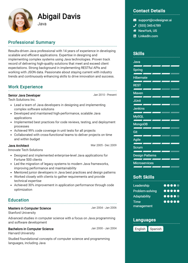 Java Resume Example