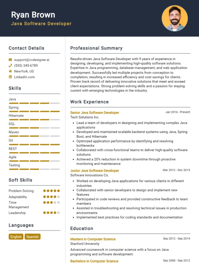 9 Java Software Developer CV Examples And Templates For 2025: Ultimate Guide